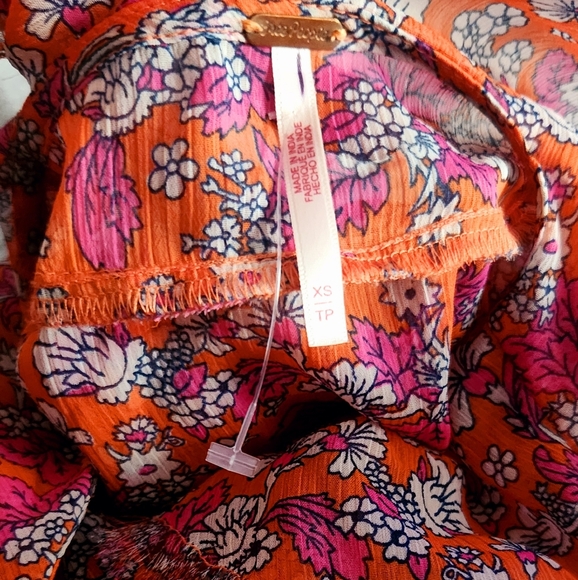 New Free People Floral Ruffle Blouse - Pink and Orange - Picture 10 of 12